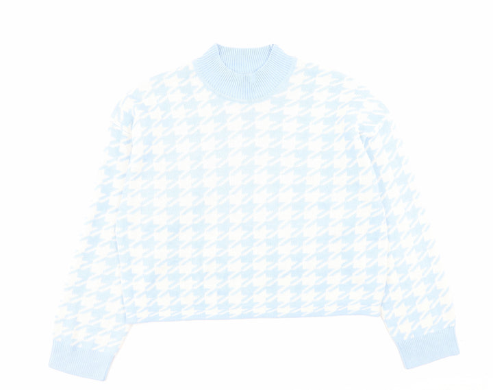H&M Womens Blue High Neck Geometric Acrylic Pullover Jumper Size M