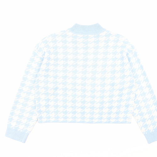 H&M Womens Blue High Neck Geometric Acrylic Pullover Jumper Size M