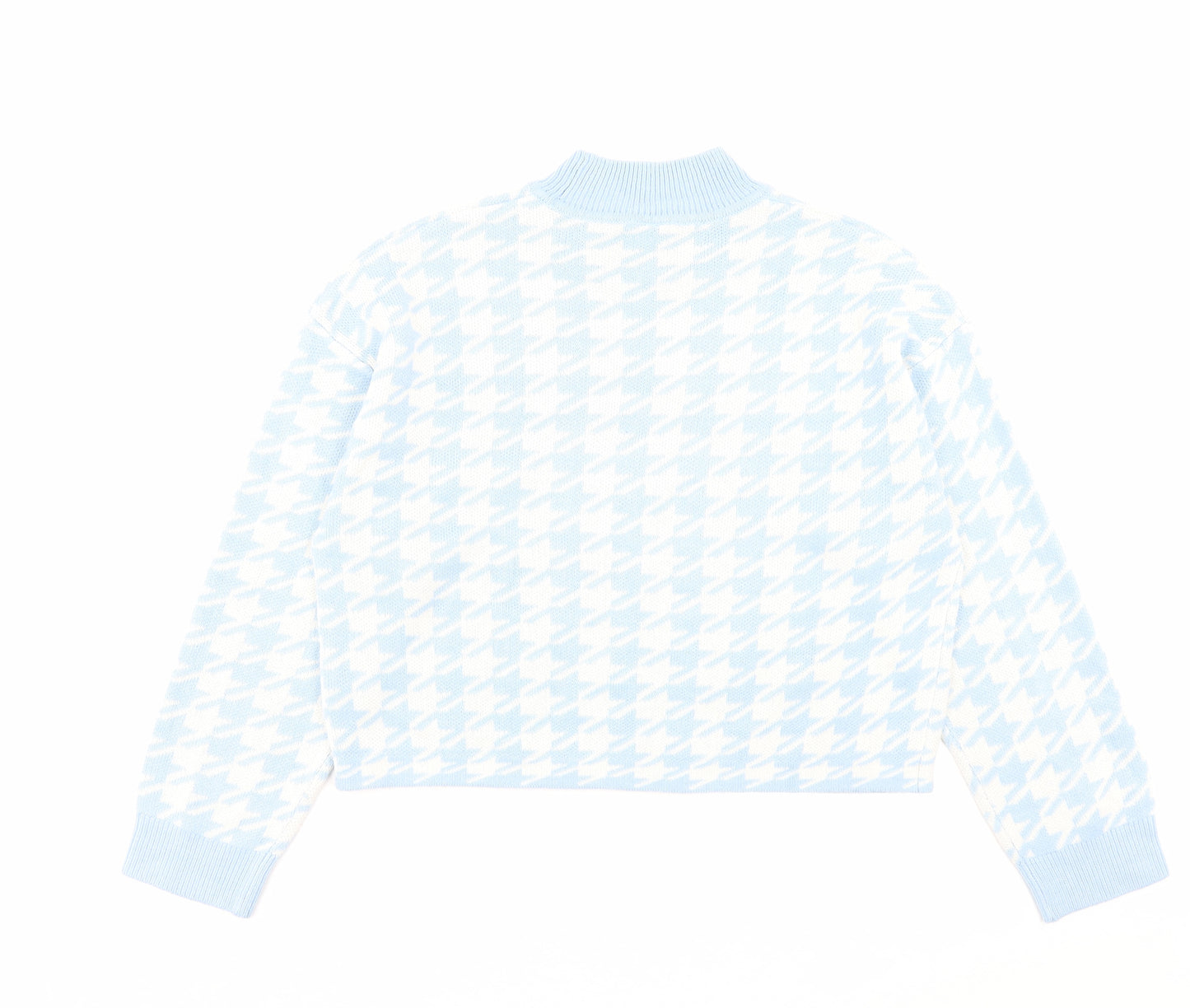 H&M Womens Blue High Neck Geometric Acrylic Pullover Jumper Size M
