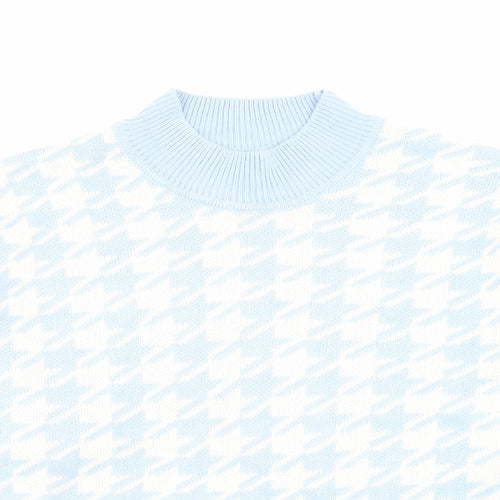 H&M Womens Blue High Neck Geometric Acrylic Pullover Jumper Size M