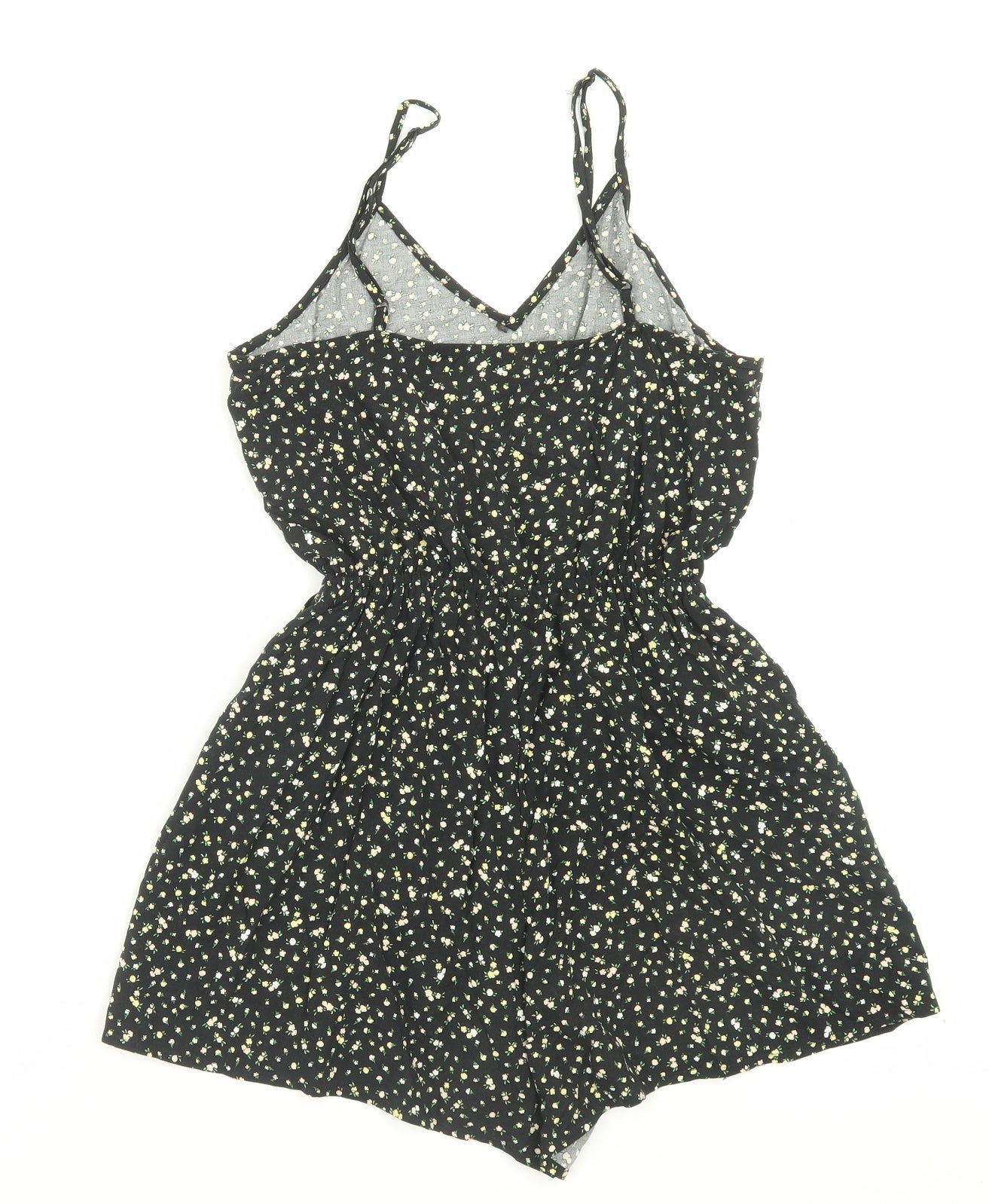 H&M Womens Black Floral Viscose Playsuit One-Piece Size 8 Pullover