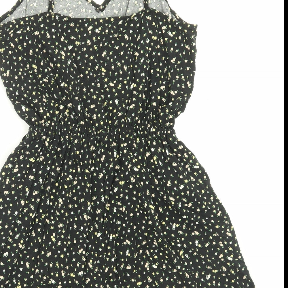 H&M Womens Black Floral Viscose Playsuit One-Piece Size 8 Pullover