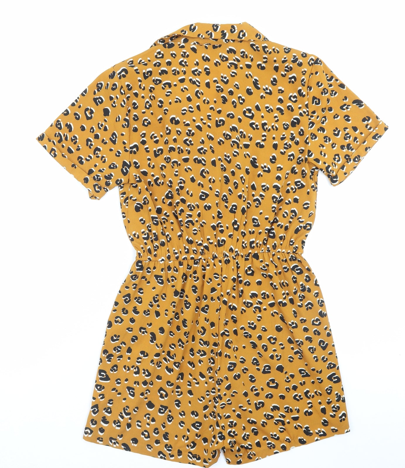 Primark Womens Yellow Animal Print Polyester Playsuit One-Piece Size 8 Button - Leopard Print