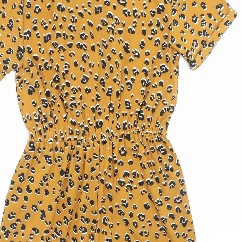Primark Womens Yellow Animal Print Polyester Playsuit One-Piece Size 8 Button - Leopard Print