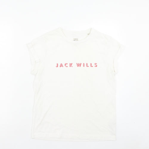 Jack Wills Womens White Polyester Basic T-Shirt Size 6 Crew Neck