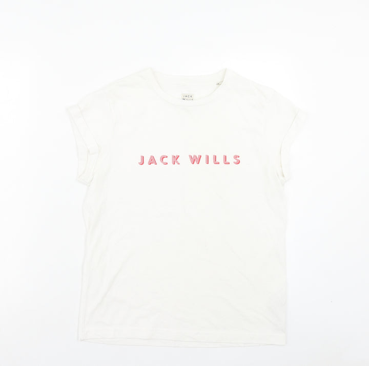 Jack Wills Womens White Polyester Basic T-Shirt Size 6 Crew Neck