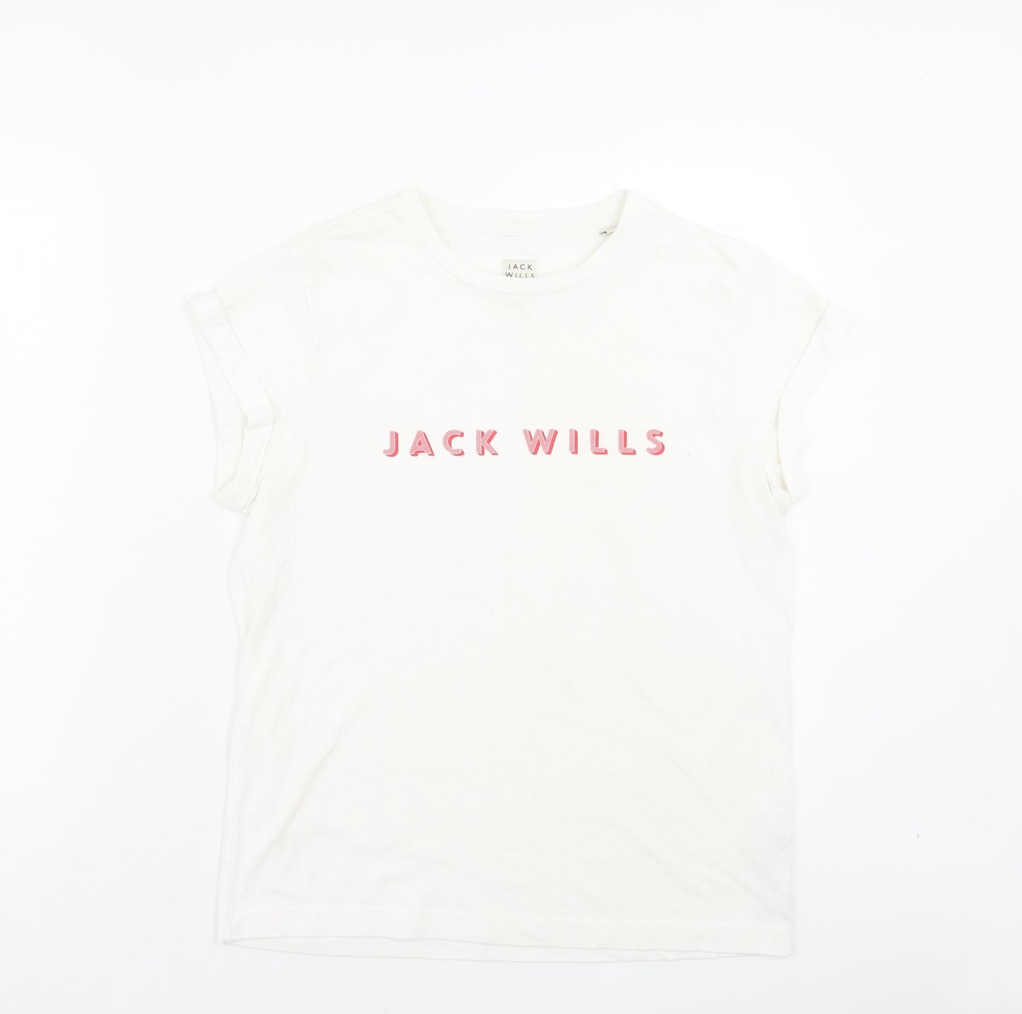 Jack Wills Womens White Polyester Basic T-Shirt Size 6 Crew Neck