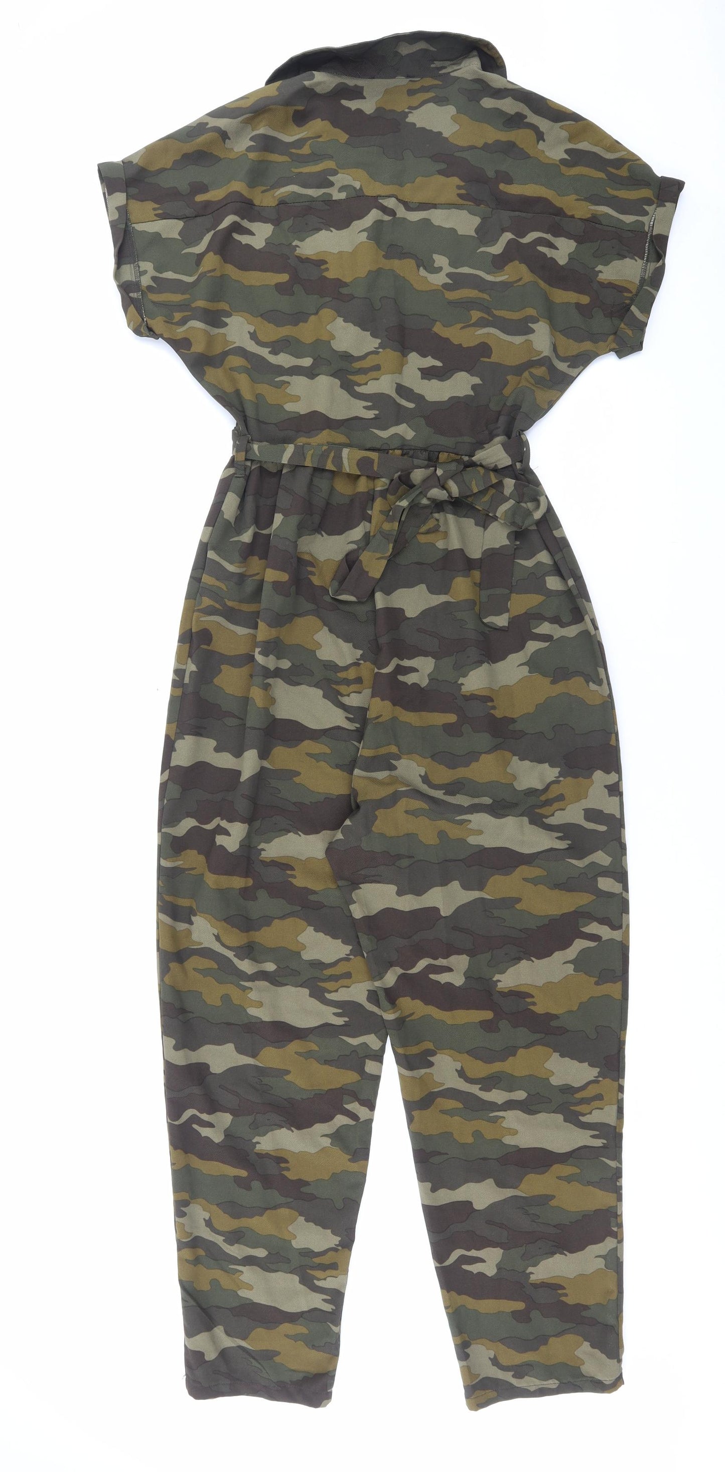 New Look Womens Green Camouflage Polyester Jumpsuit One-Piece Size 12 Button