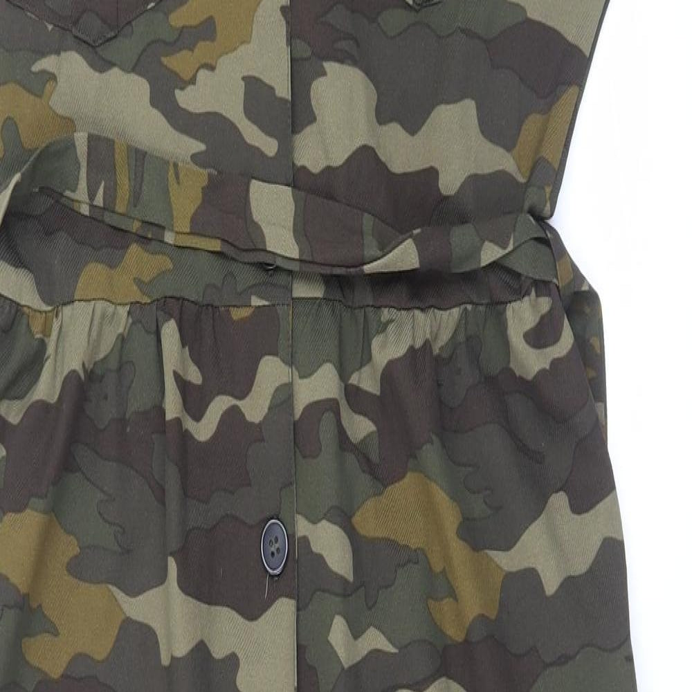 New Look Womens Green Camouflage Polyester Jumpsuit One-Piece Size 12 Button