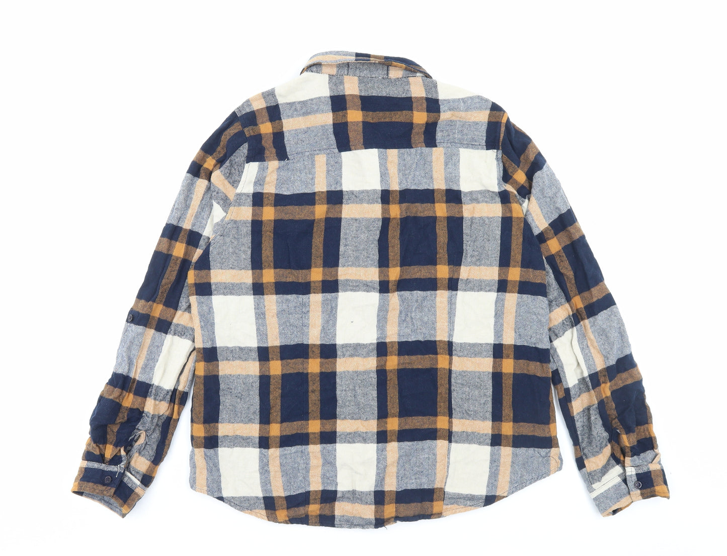 Primark Womens Blue Plaid Cotton Basic Button-Up Size 16 Collared - Pocket Detail