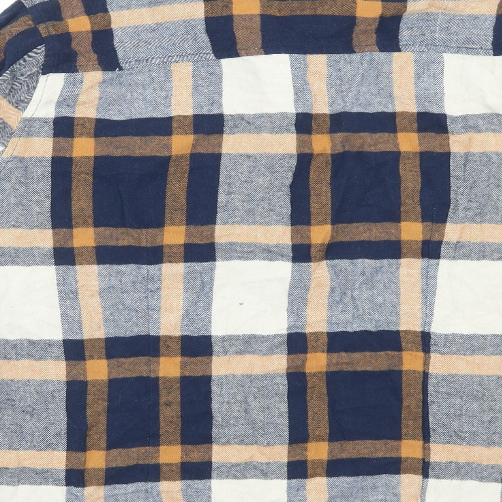 Primark Womens Blue Plaid Cotton Basic Button-Up Size 16 Collared - Pocket Detail