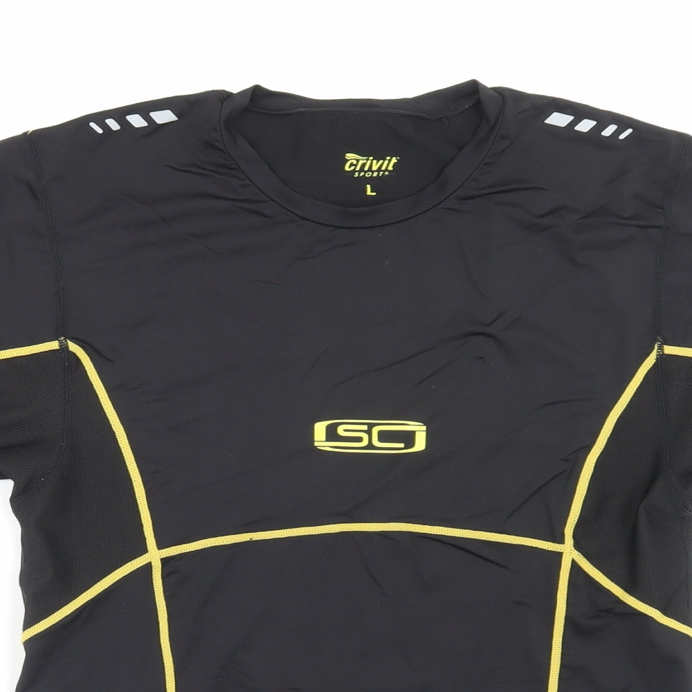 George Mens Black Polyester Basic T-Shirt Size L Crew Neck Pullover
