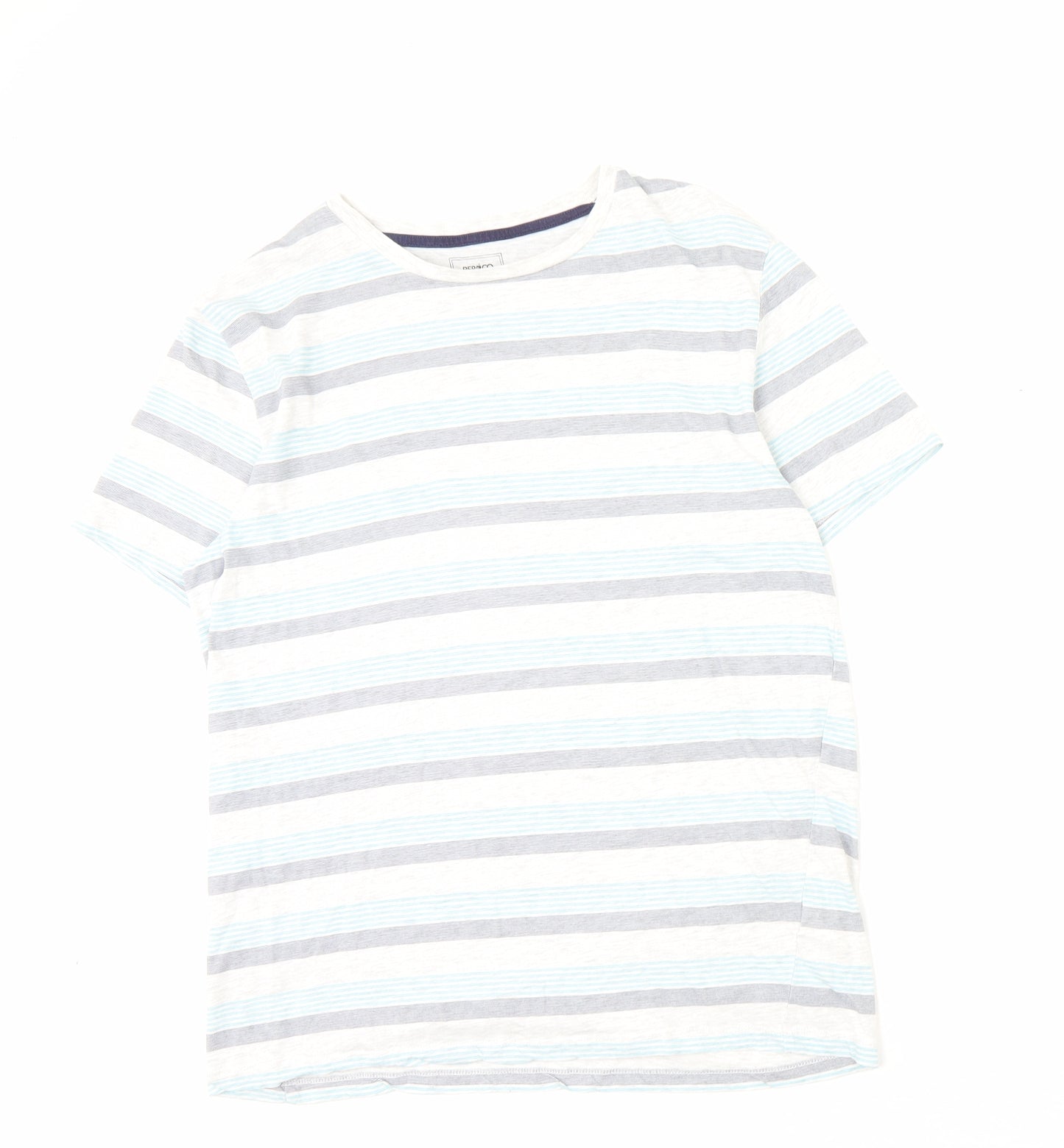 PEP&CO Mens Multicoloured Striped Cotton T-Shirt Size L Crew Neck