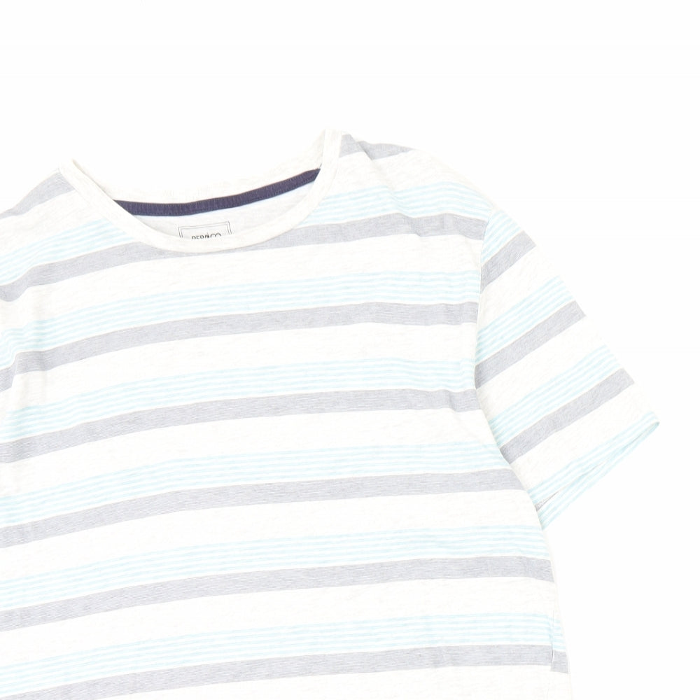 PEP&CO Mens Multicoloured Striped Cotton T-Shirt Size L Crew Neck