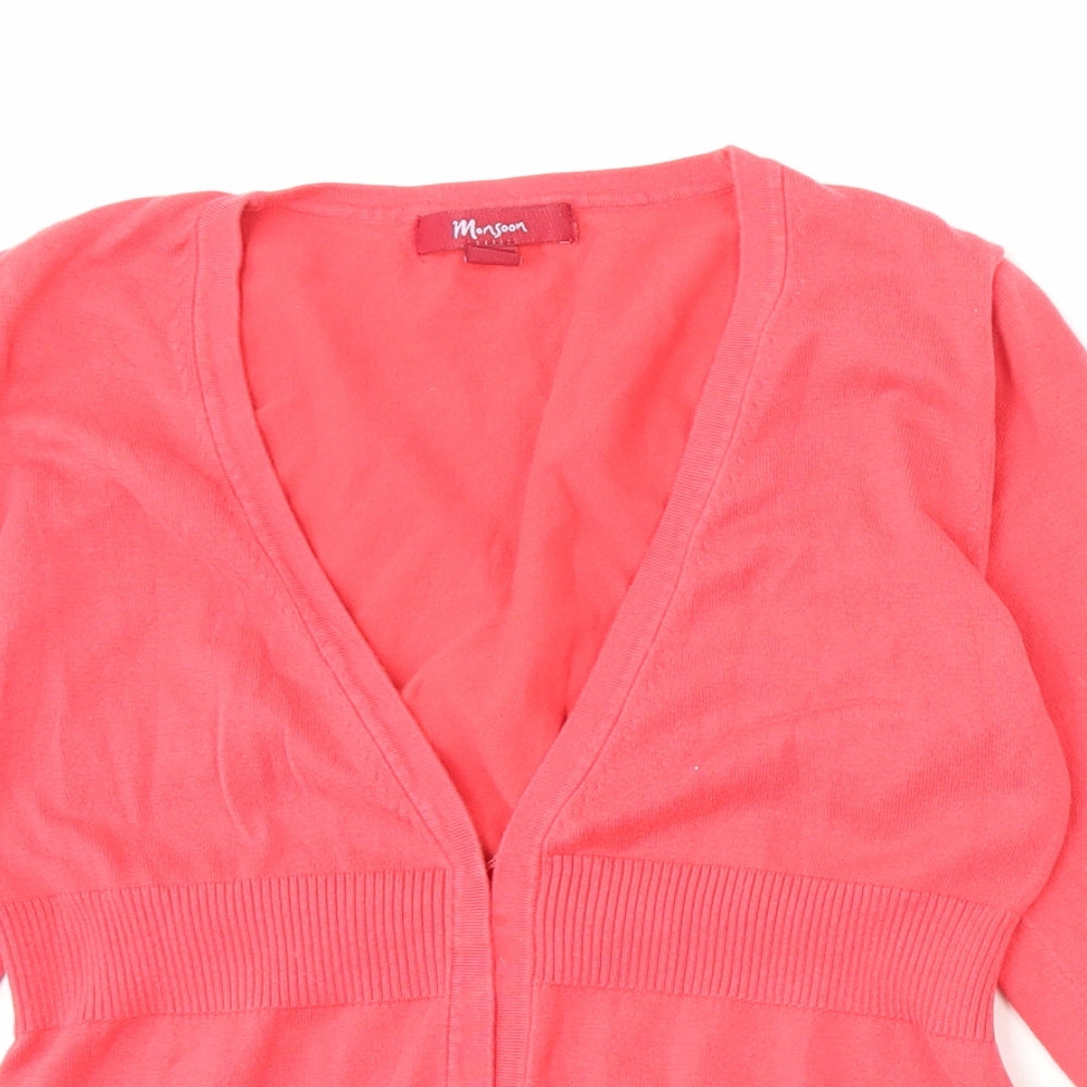 Monsoon Womens Pink V-Neck Cotton Cardigan Jumper Size 10