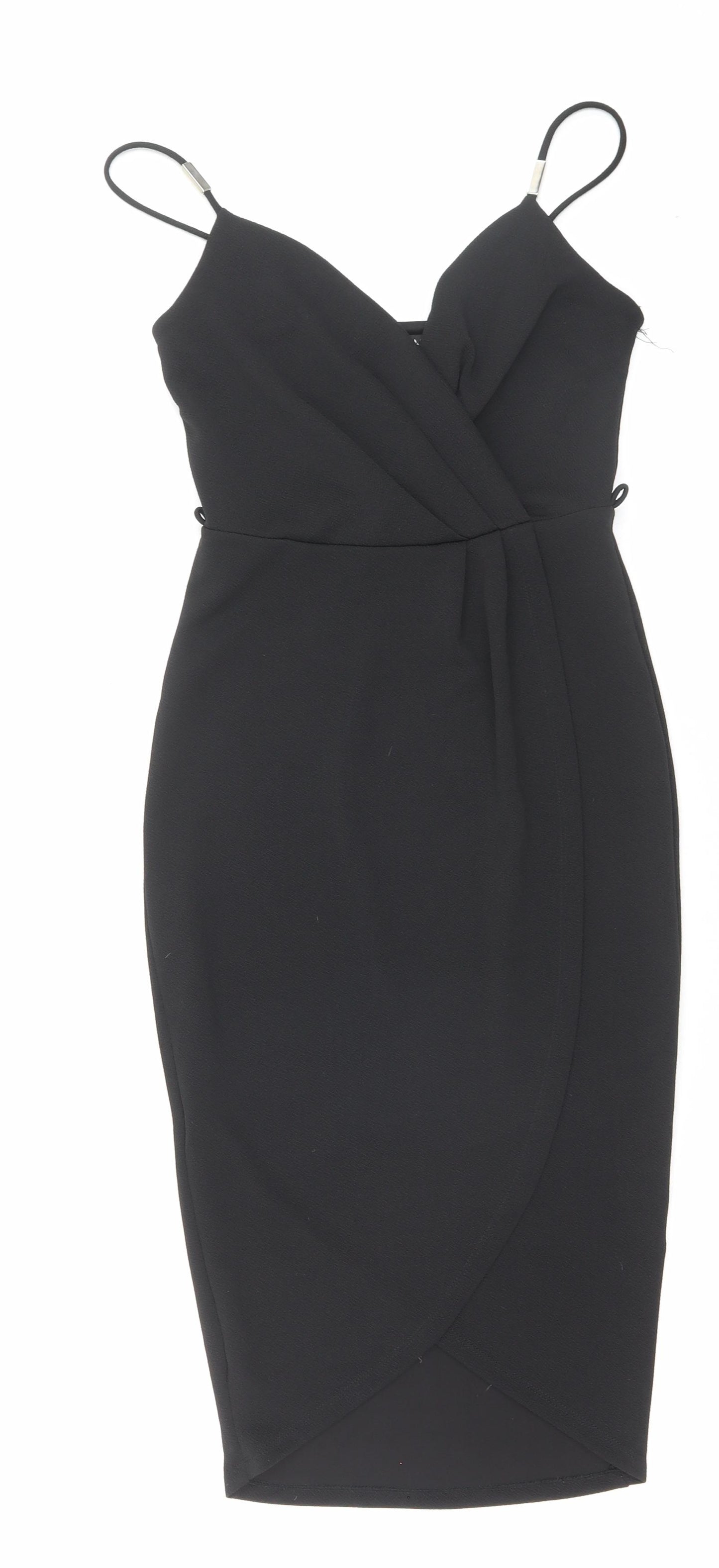 Miss Selfridge Womens Black Polyester Bodycon Size 6 V-Neck Pullover - Cross over top