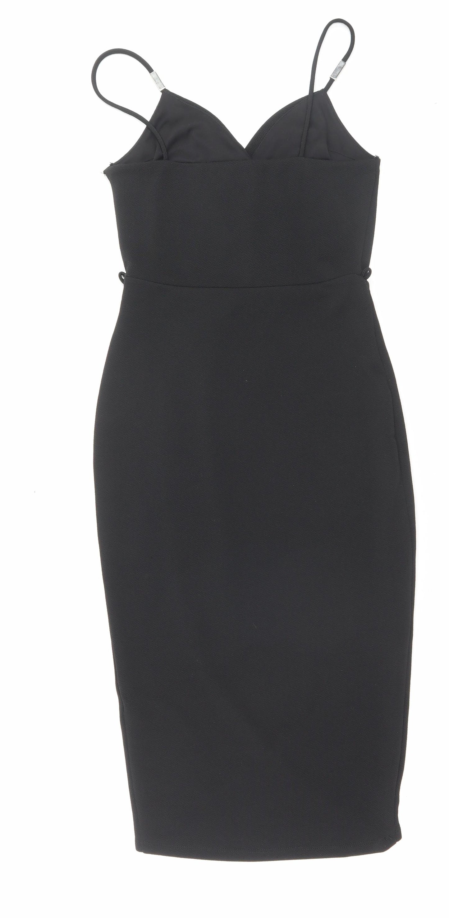 Miss Selfridge Womens Black Polyester Bodycon Size 6 V-Neck Pullover - Cross over top