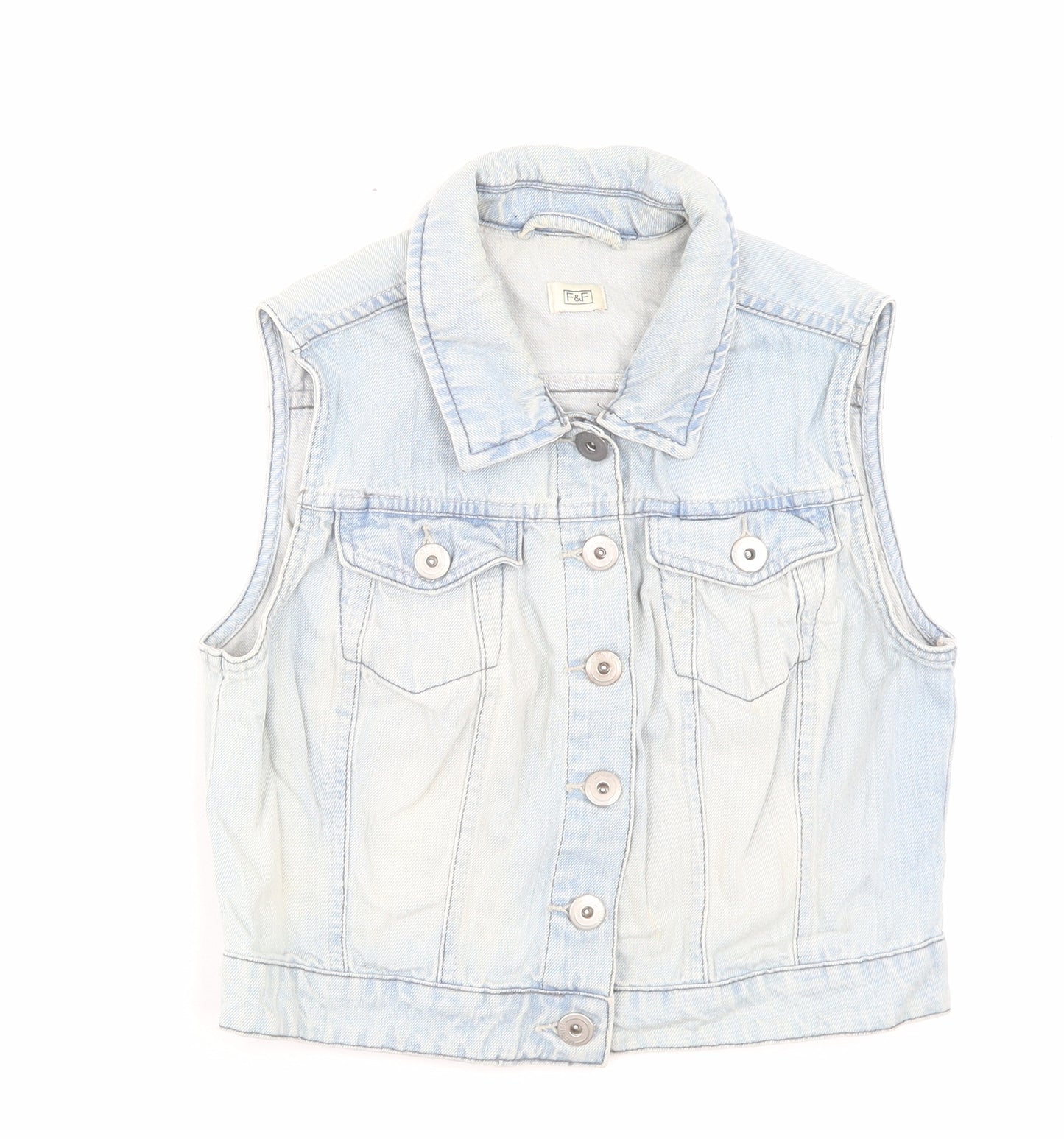 F&F Womens Blue Gilet Jacket Size 12 Button