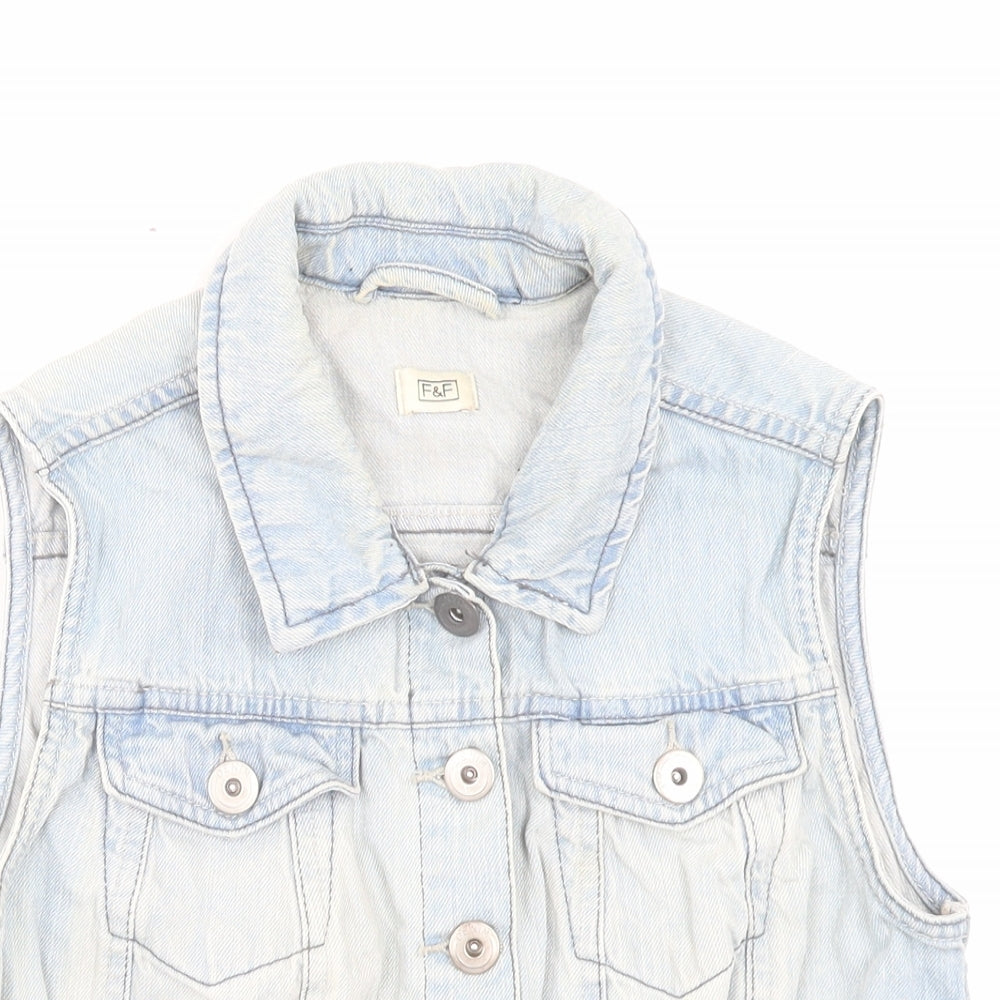 F&F Womens Blue Gilet Jacket Size 12 Button