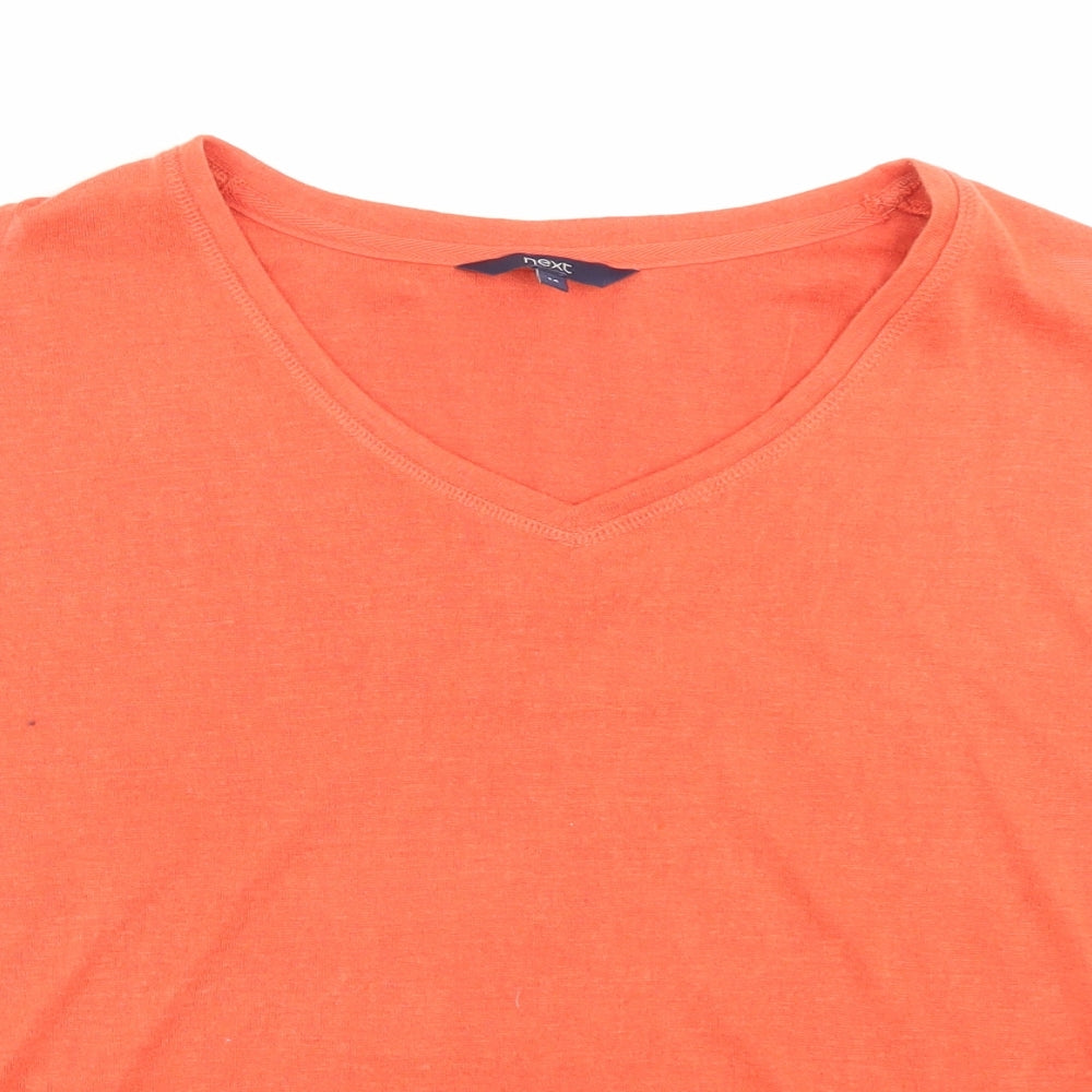 NEXT Womens Orange Polyester Basic T-Shirt Size 14 V-Neck - Cold Shoulder