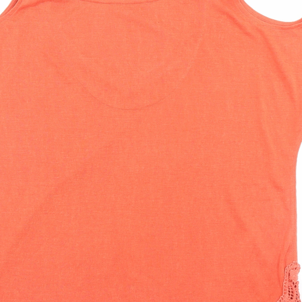 NEXT Womens Orange Polyester Basic T-Shirt Size 14 V-Neck - Cold Shoulder
