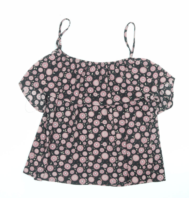 Apricot Womens Purple Floral Polyester Basic Blouse Size 14 Square Neck