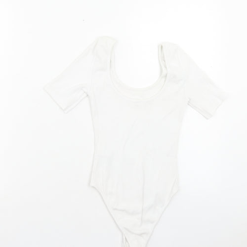 New Look Womens White Cotton Bodysuit One-Piece Size 6 Pullover