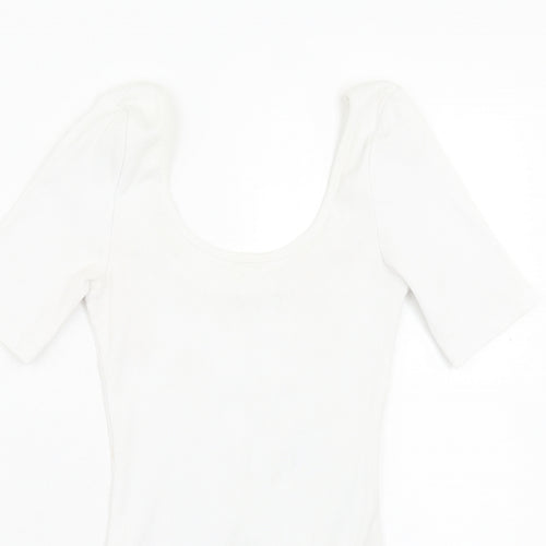 New Look Womens White Cotton Bodysuit One-Piece Size 6 Pullover