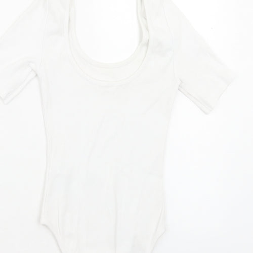 New Look Womens White Cotton Bodysuit One-Piece Size 6 Pullover