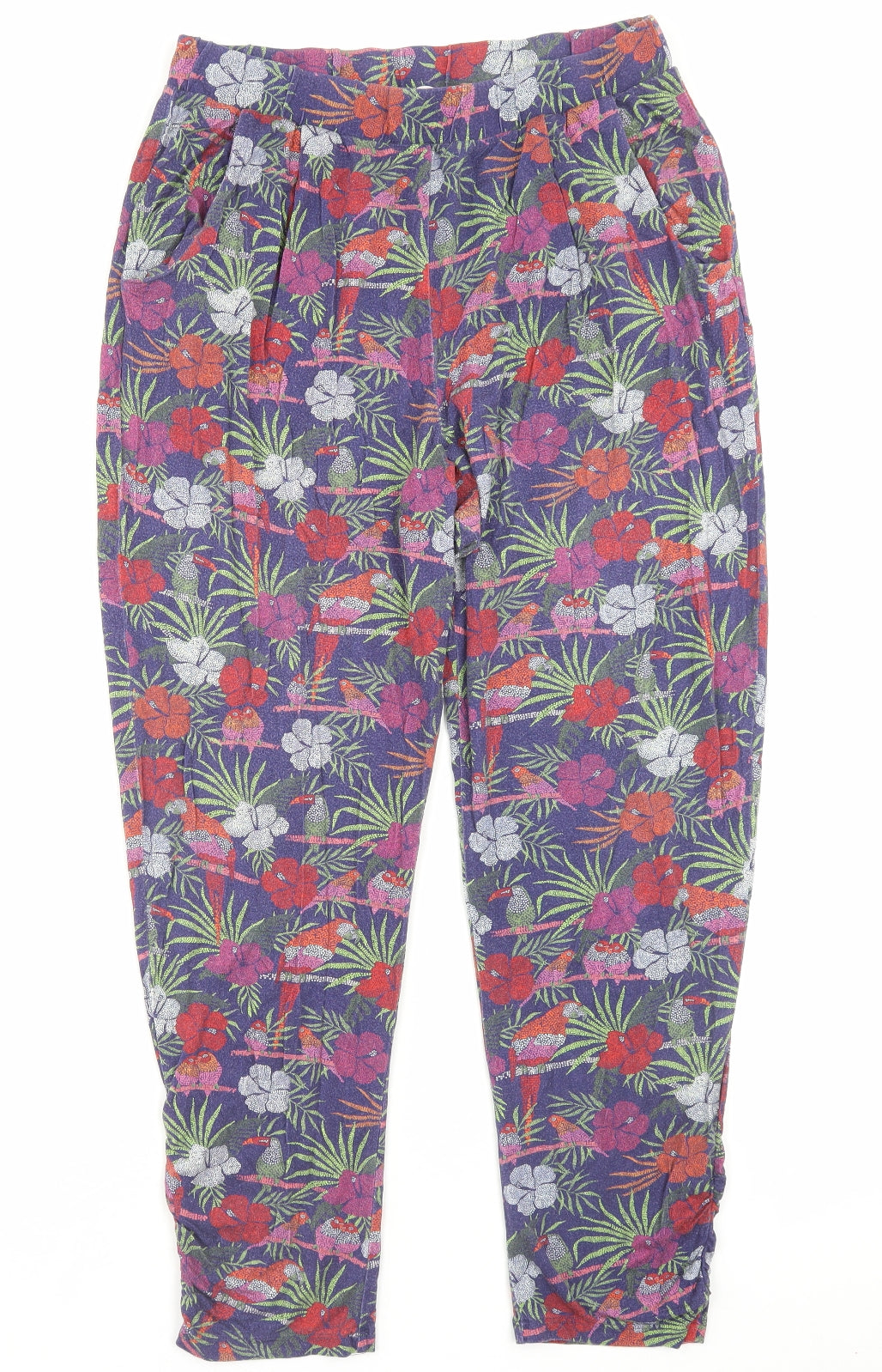 TU Womens Multicoloured Floral Viscose Trousers Size 14 L28 in Regular