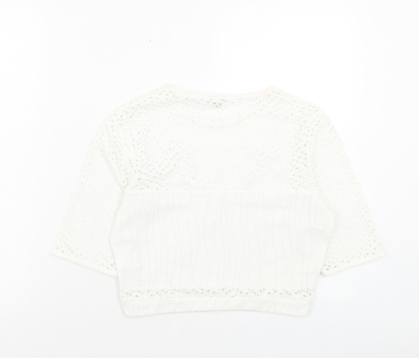 River Island Womens White Polyester Cropped T-Shirt Size 10 Crew Neck