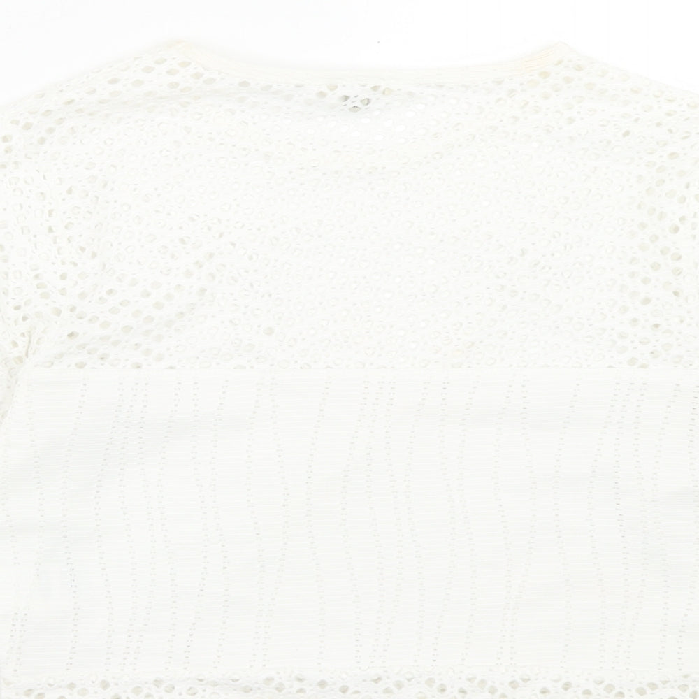 River Island Womens White Polyester Cropped T-Shirt Size 10 Crew Neck