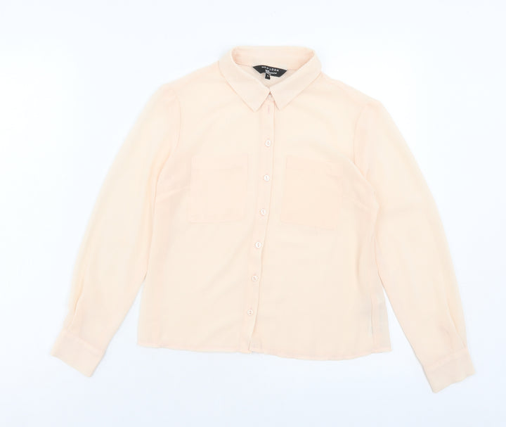 New Look Girls Pink Polyester Basic Button-Up Size 11 Years Collared Button