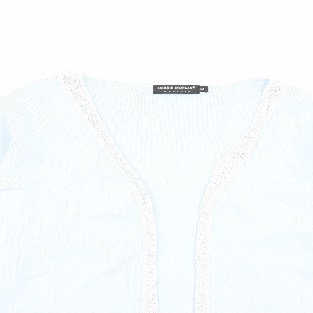 Debbie Morgan Womens Blue V-Neck Viscose Cardigan Jumper Size M