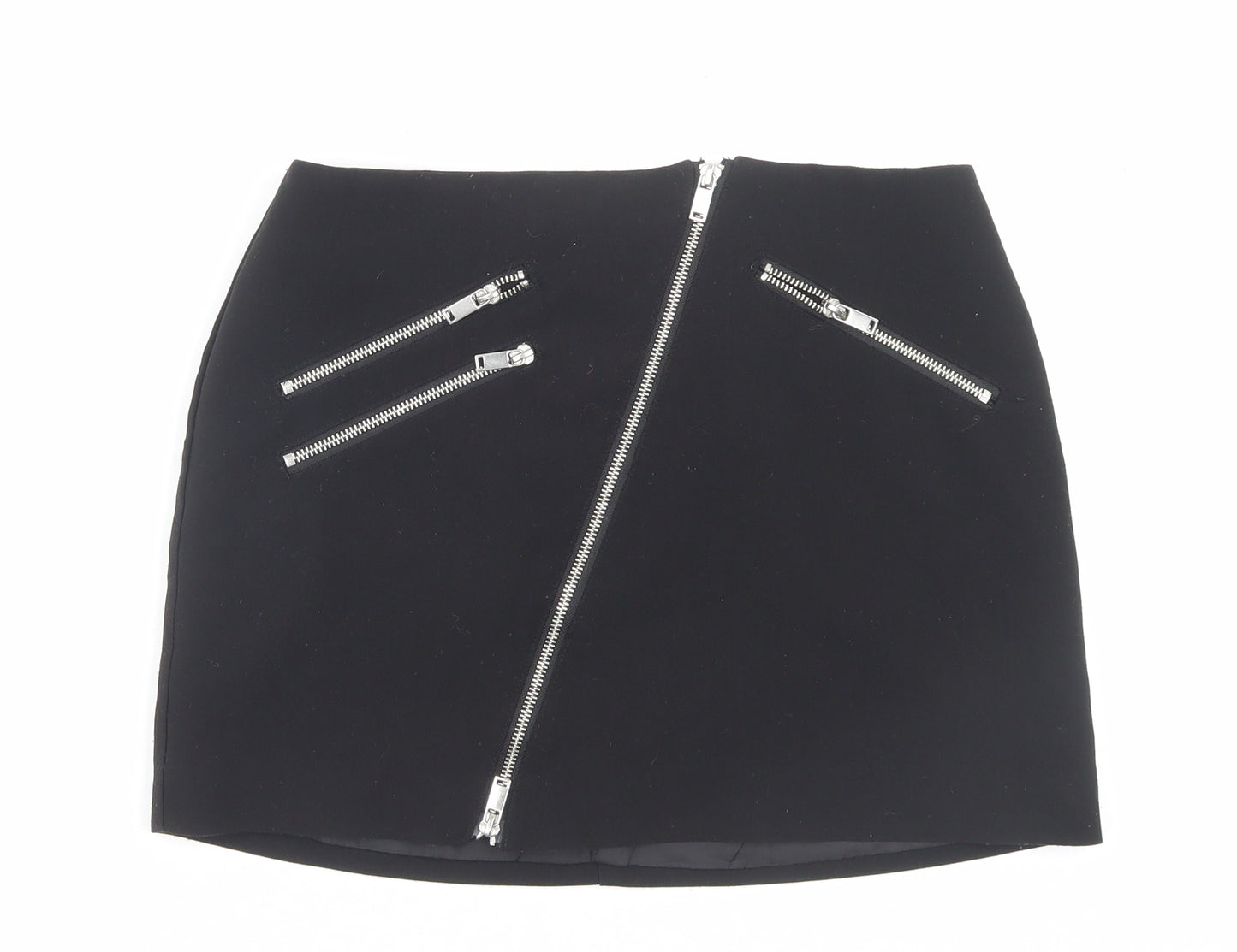 H&M Womens Black Polyester Mini Skirt Size 12 Zip