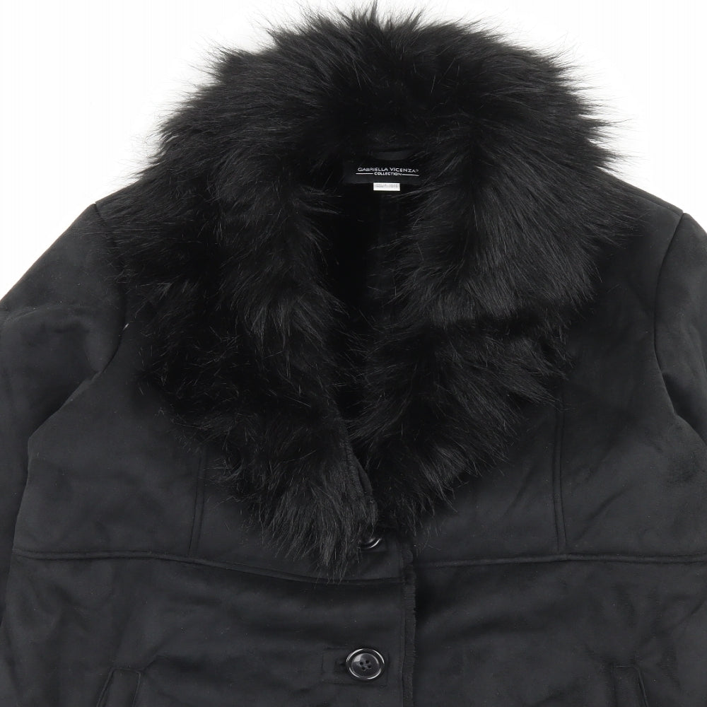 Gabriella Vicenza Womens Black Overcoat Coat Size 16 Button