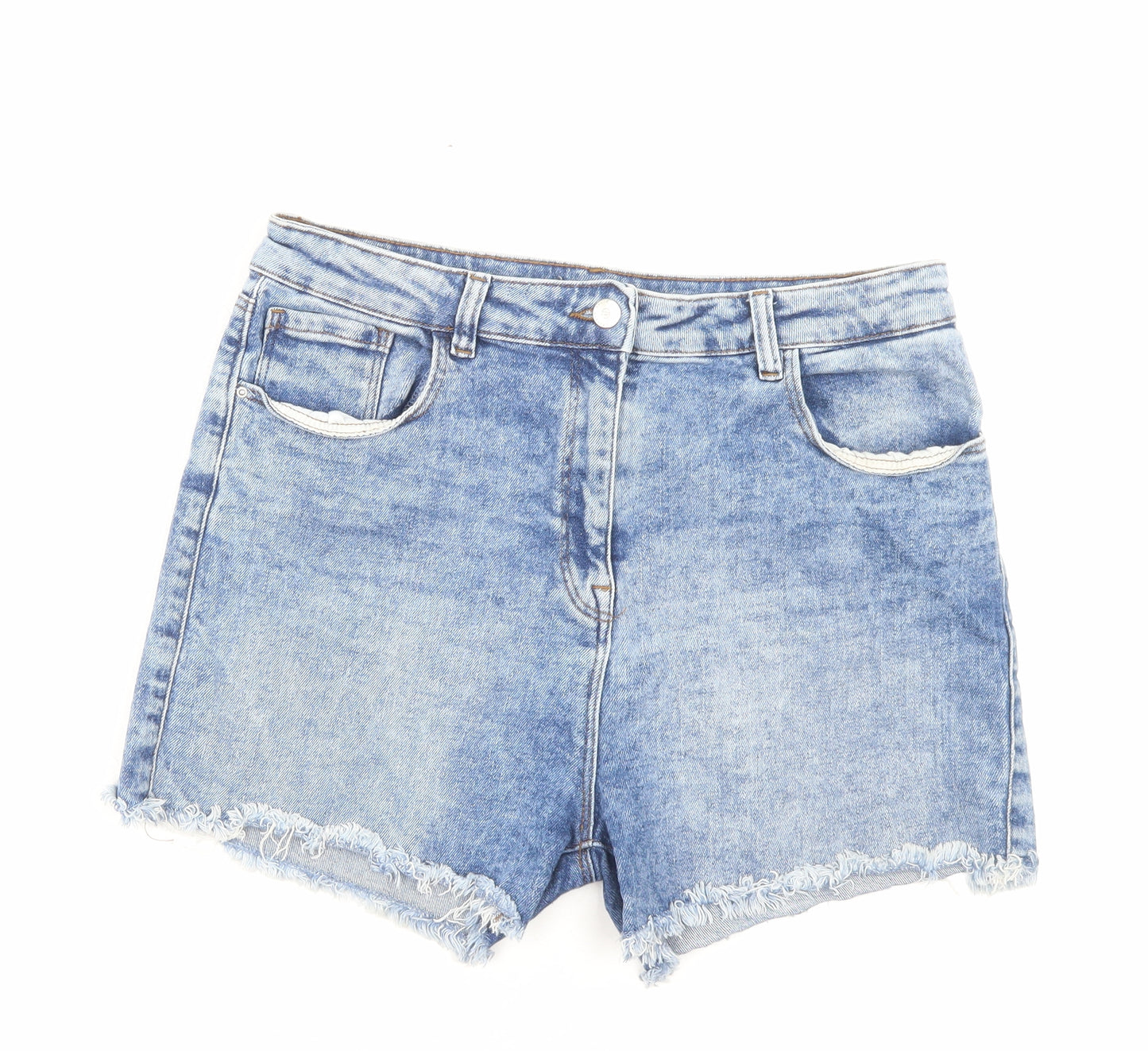 Papaya Womens Blue Cotton Boyfriend Shorts Size 16 L3 in Regular Button
