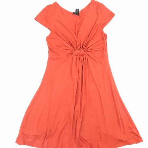 Izabelle London Womens Orange Polyester A-Line Size 10 V-Neck Pullover - Knot Detail