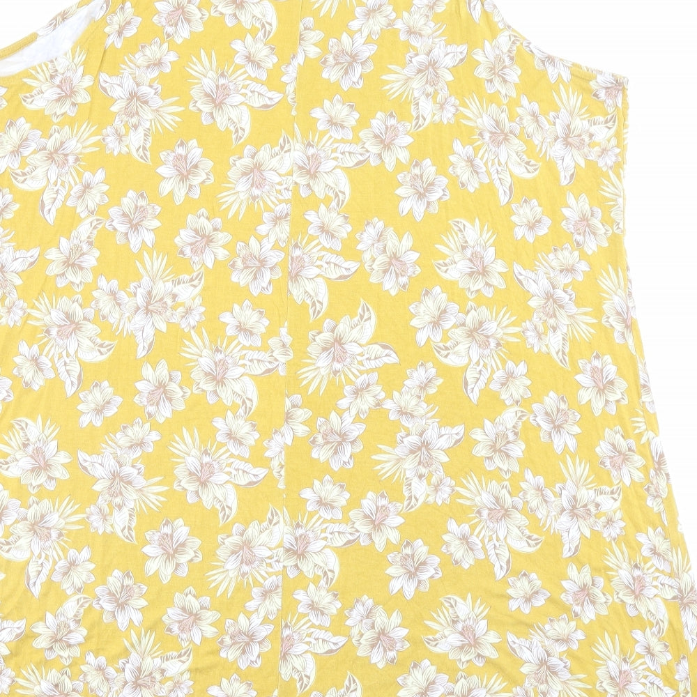 Marks and Spencer Womens Yellow Floral Viscose Tank Dress Size 22 Boat Neck Pullover