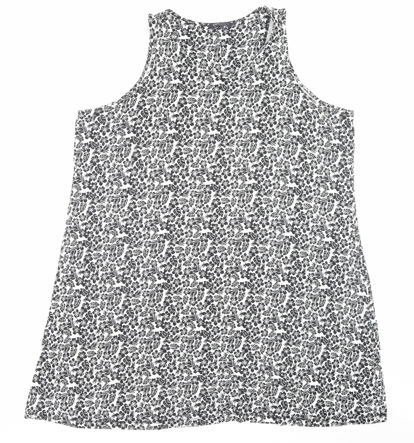 Marks and Spencer Womens White Floral Viscose Tank Dress Size 22 Scoop Neck Pullover