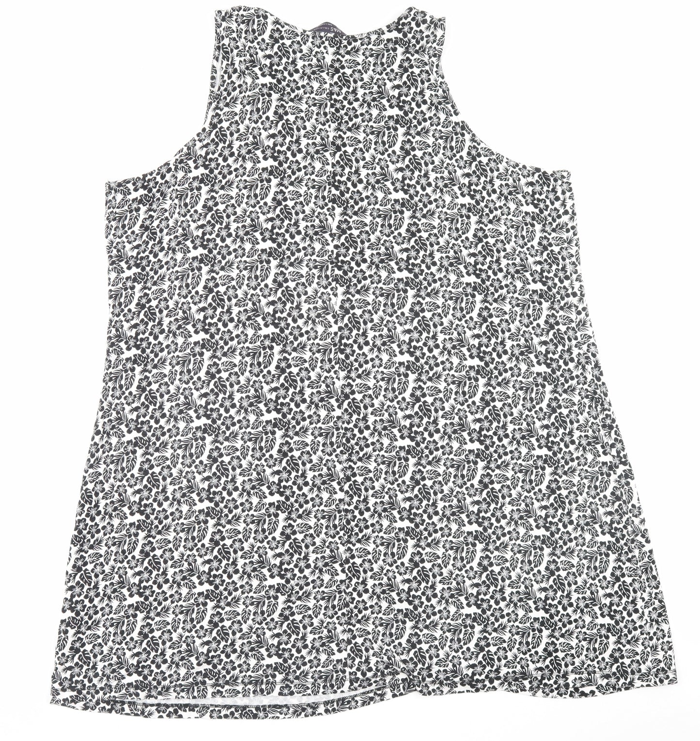 Marks and Spencer Womens White Floral Viscose Tank Dress Size 22 Scoop Neck Pullover
