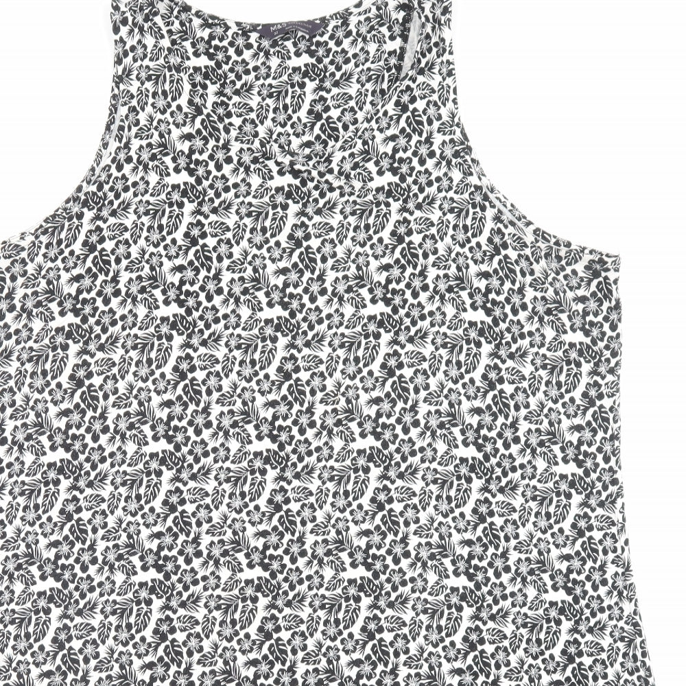 Marks and Spencer Womens White Floral Viscose Tank Dress Size 22 Scoop Neck Pullover