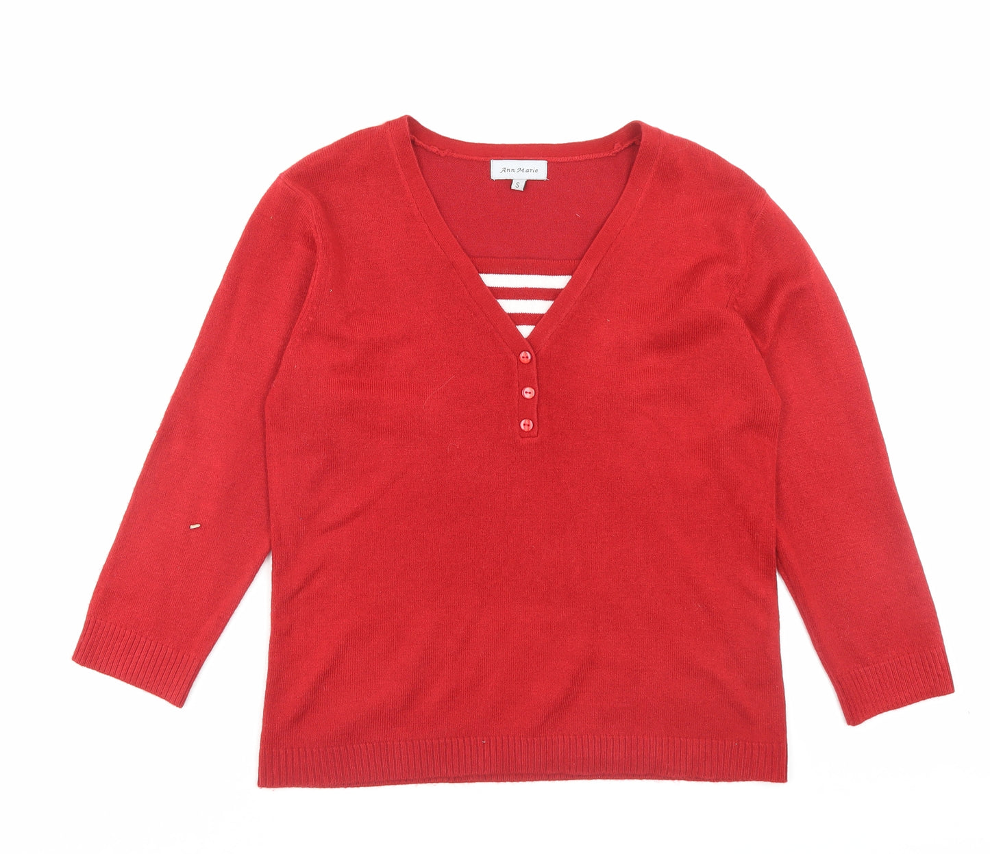 Ann Marie Womens Red V-Neck Acrylic Pullover Jumper Size S