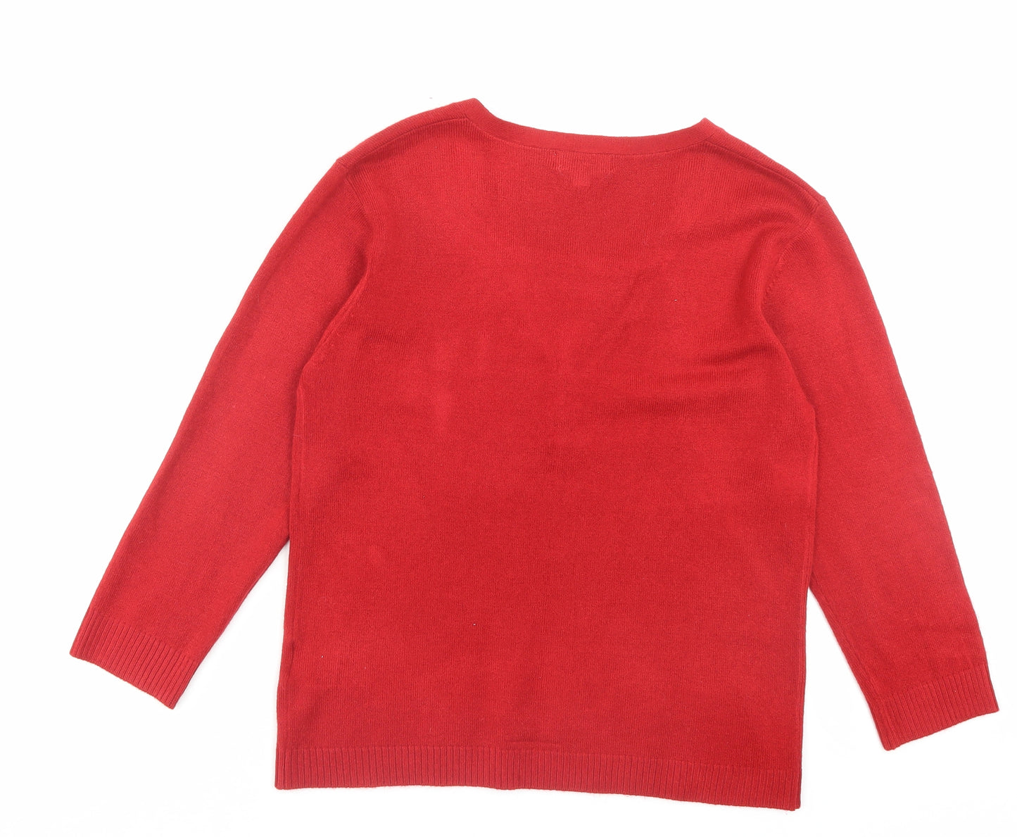 Ann Marie Womens Red V-Neck Acrylic Pullover Jumper Size S