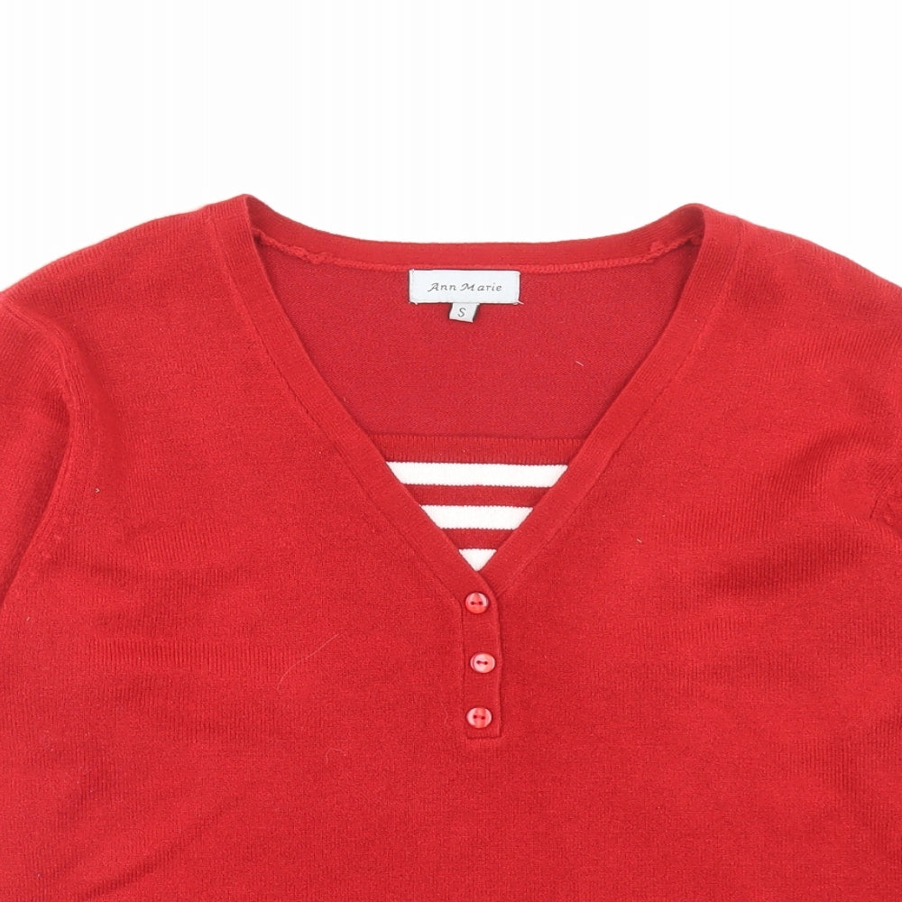 Ann Marie Womens Red V-Neck Acrylic Pullover Jumper Size S