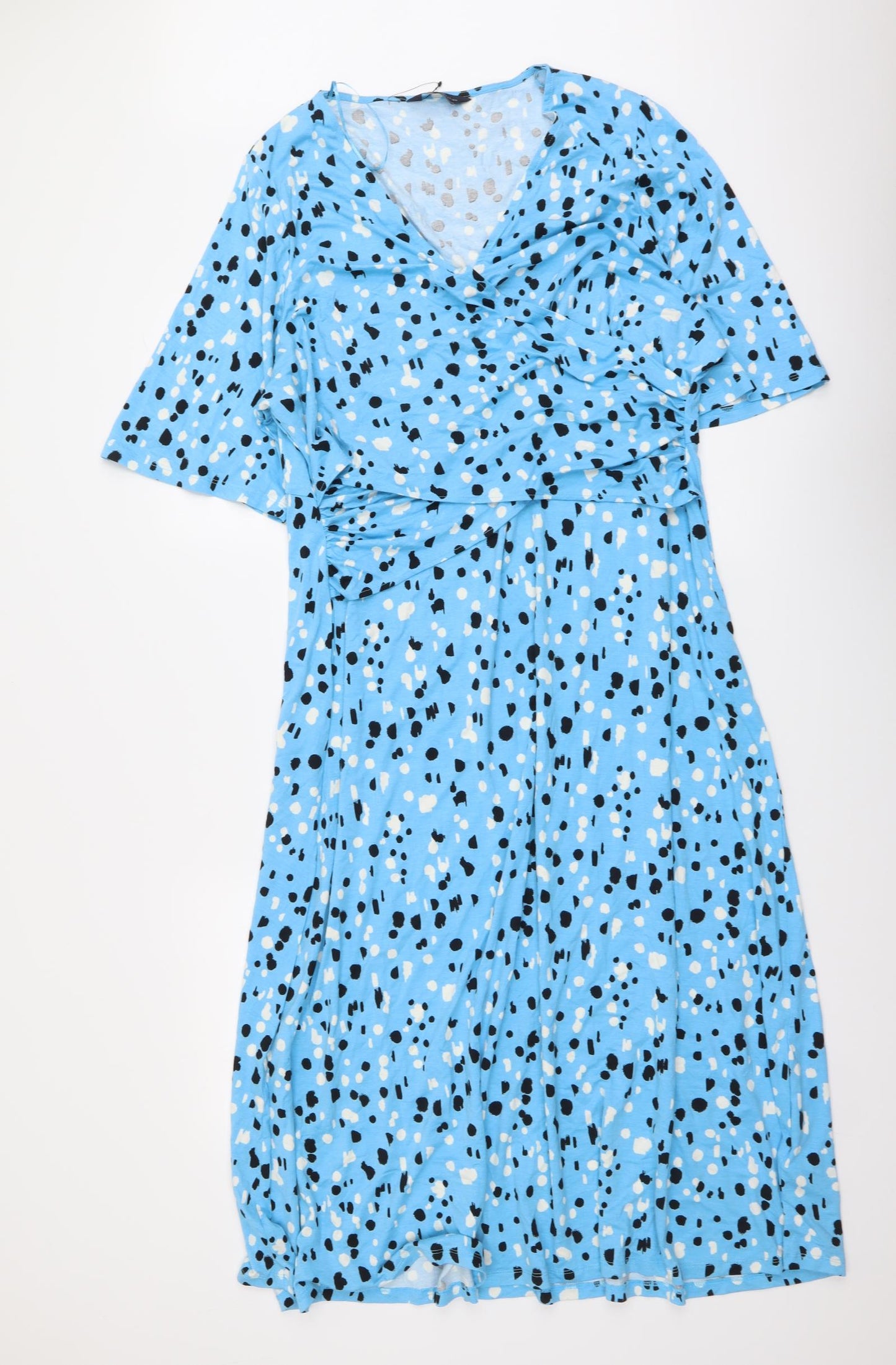 Marks and Spencer Womens Blue Geometric Viscose A-Line Size 22 V-Neck Pullover