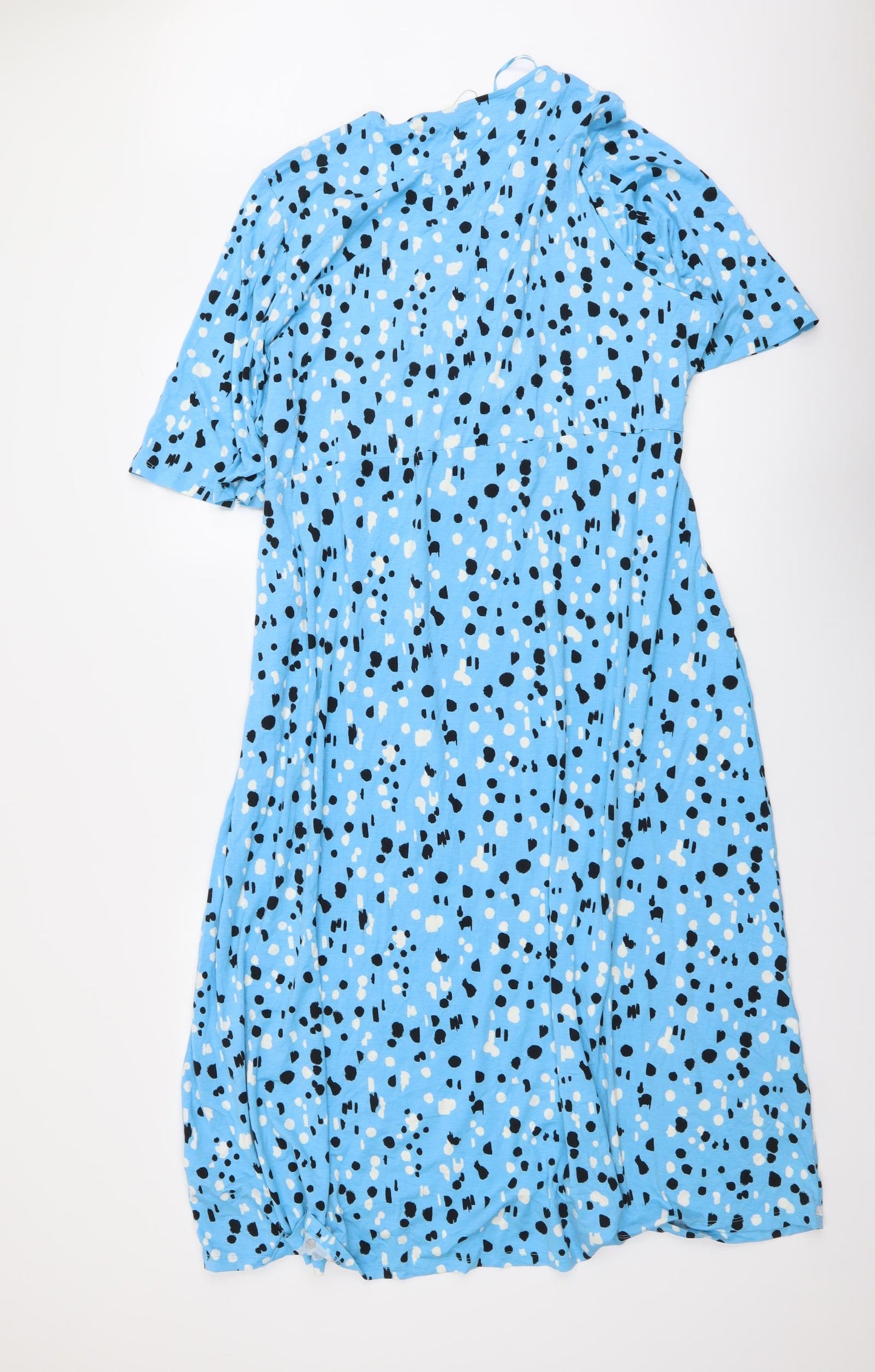 Marks and Spencer Womens Blue Geometric Viscose A-Line Size 22 V-Neck Pullover
