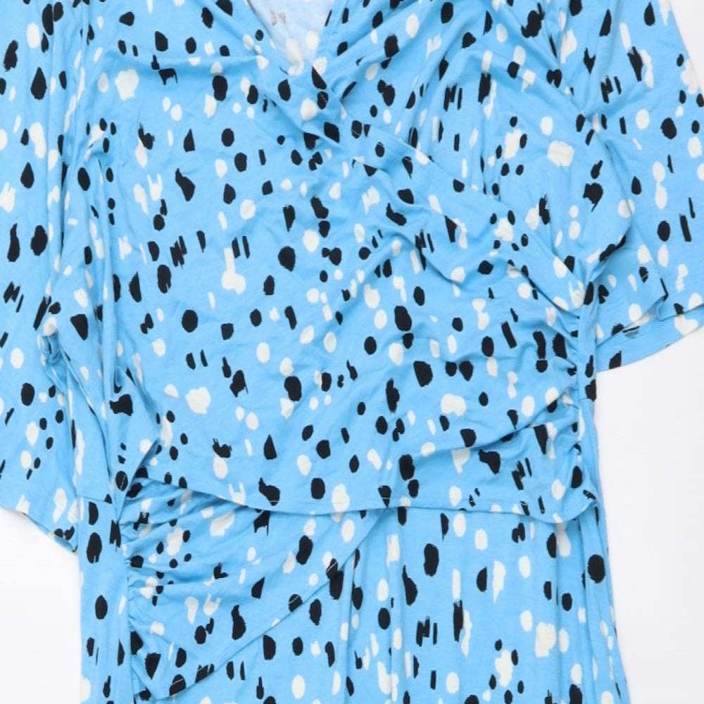 Marks and Spencer Womens Blue Geometric Viscose A-Line Size 22 V-Neck Pullover