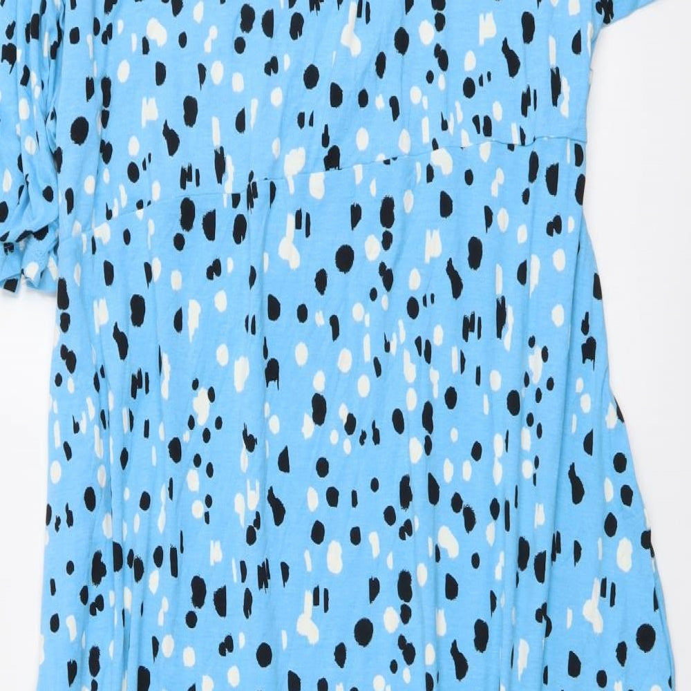 Marks and Spencer Womens Blue Geometric Viscose A-Line Size 22 V-Neck Pullover