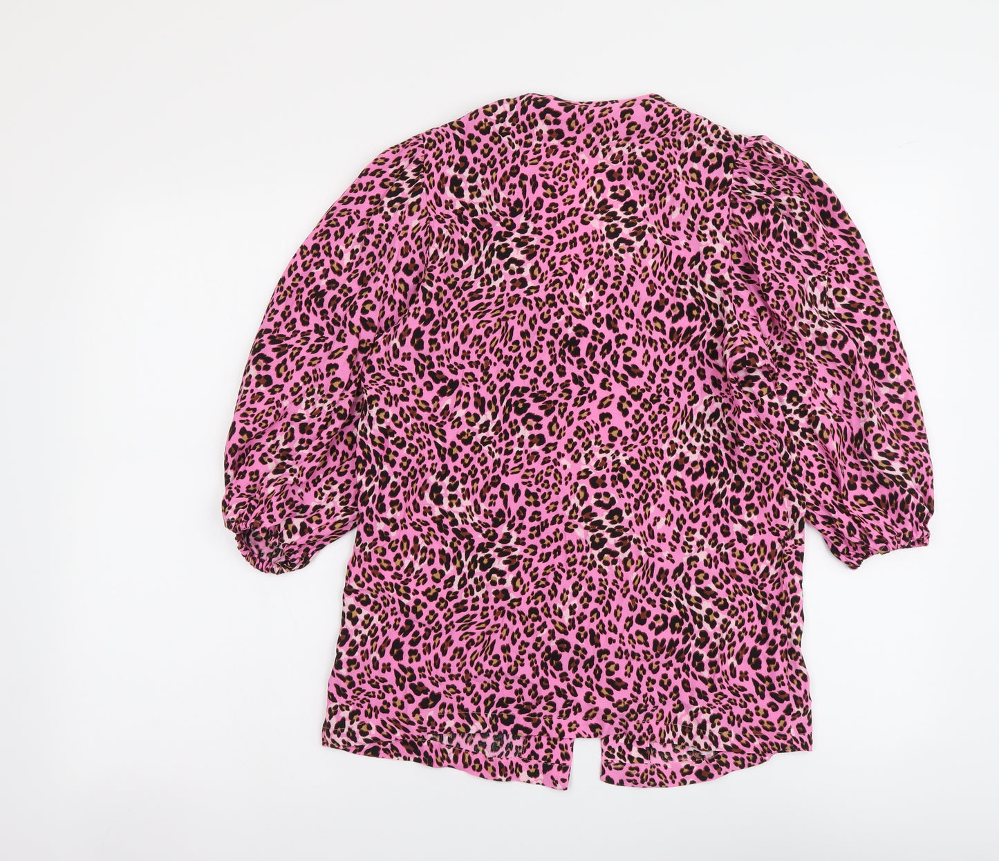 Marks and Spencer Womens Pink Animal Print Viscose Basic Button-Up Size 6 V-Neck - Leopard Skin Pattern